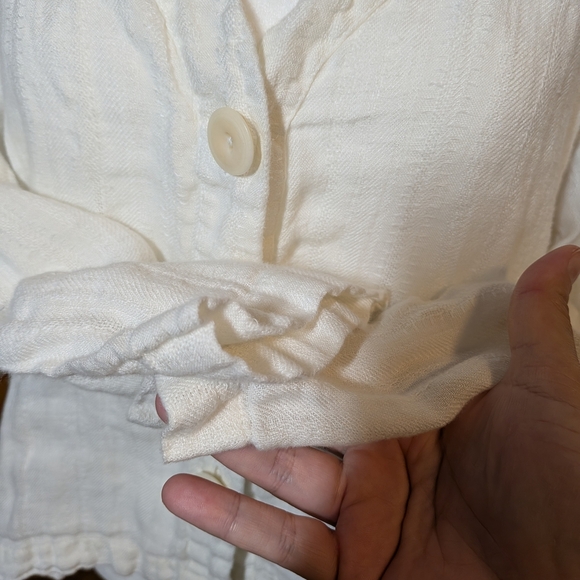 Flax Ivory Button-Front Blouse Size Medium - Picture 3 of 7